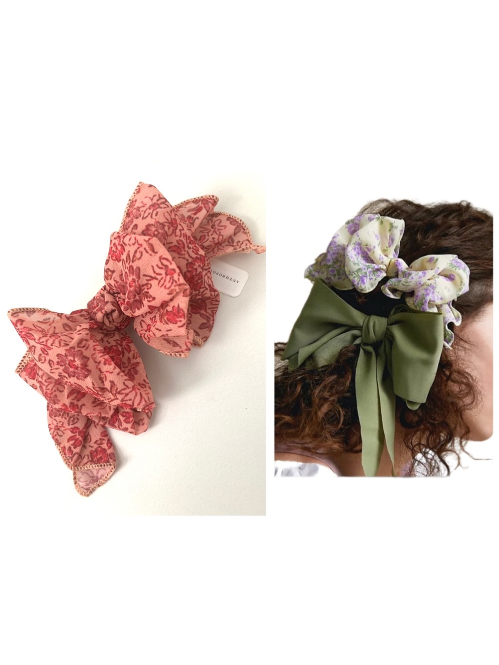 NEW Anthropologie Floral Pleated Bow Barrette Rose